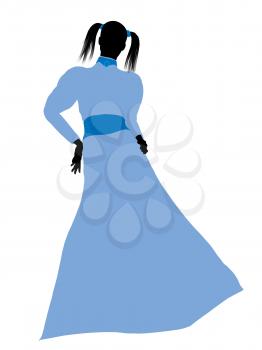 Royalty Free Clipart Image of a Woman With Pigtails Wearing a Blue Gown