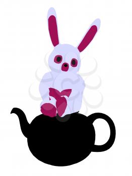 Royalty Free Clipart Image of a Rabbit in a Teapot