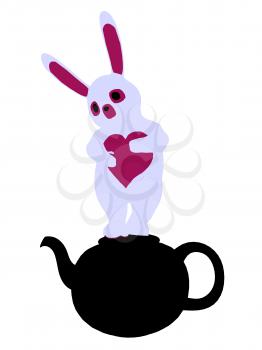 Royalty Free Clipart Image of a Rabbit in a Teapot