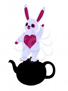 Royalty Free Clipart Image of a Rabbit in a Teapot