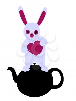 Royalty Free Clipart Image of a Rabbit in a Teapot