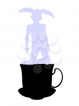 Royalty Free Clipart Image of a Rabbit in a Teapot