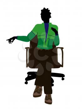 African american outdoor female sitting on an office chair silhouette on a white background