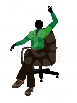 African american outdoor female sitting on an office chair silhouette on a white background