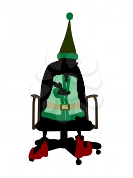 Royalty Free Clipart Image of an Elf in a Chair