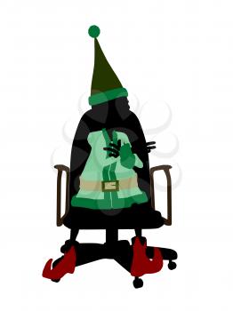 Royalty Free Clipart Image of an Elf in a Chair