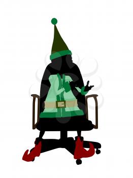 Royalty Free Clipart Image of an Elf in a Chair