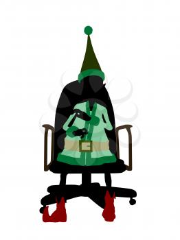 Royalty Free Clipart Image of an Elf in a Chair