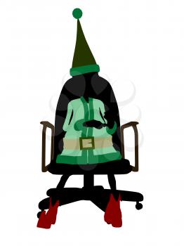 Royalty Free Clipart Image of an Elf in a Chair