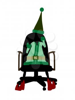 Royalty Free Clipart Image of an Elf in a Chair