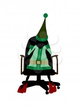 Royalty Free Clipart Image of an Elf in a Chair