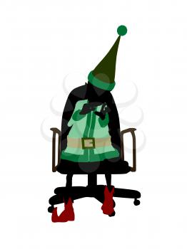 Royalty Free Clipart Image of an Elf in a Chair