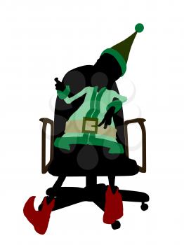 Royalty Free Clipart Image of an Elf in a Chair