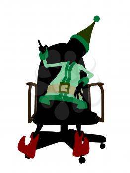 Royalty Free Clipart Image of an Elf in a Chair