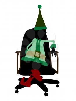 Royalty Free Clipart Image of an Elf in a Chair