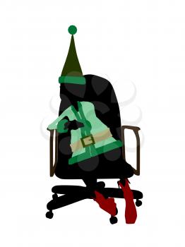 Royalty Free Clipart Image of an Elf in a Chair