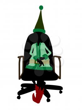 Royalty Free Clipart Image of an Elf in a Chair