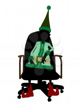 Royalty Free Clipart Image of an Elf in a Chair