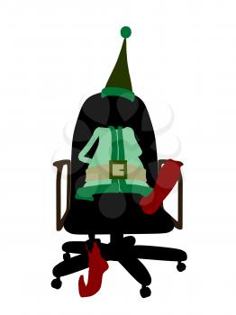 Royalty Free Clipart Image of an Elf in a Chair