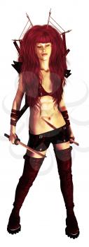 Royalty Free Clipart Image of a Warrior Woman With Swords