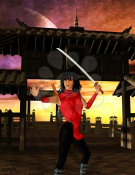 Royalty Free Clipart Image of a Warrior Woman