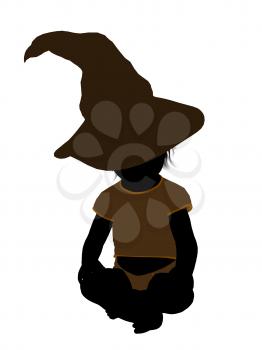 Royalty Free Clipart Image of a Baby in a Witch's Hat