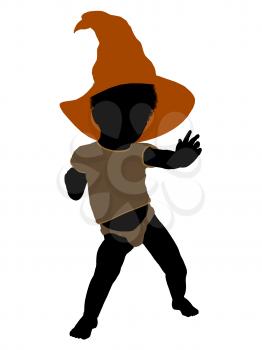 Royalty Free Clipart Image of a Baby in a Witch's Hat