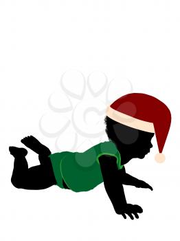 Royalty Free Clipart Image of a Baby in a Santa Hat