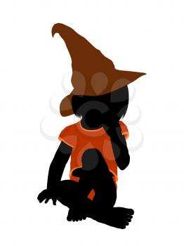 Royalty Free Clipart Image of a Baby in a Witch's Hat