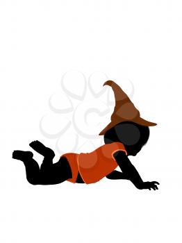 Royalty Free Clipart Image of a Baby in a Witch's Hat