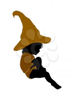 Royalty Free Clipart Image of a Baby in a Witch's Hat