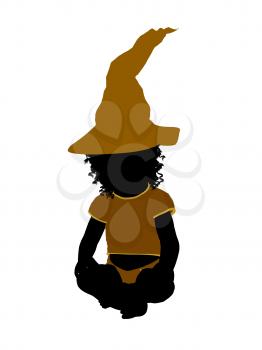 Royalty Free Clipart Image of a Baby in a Witch's Hat