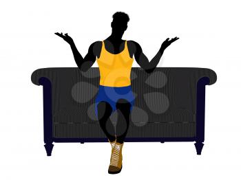 Royalty Free Clipart Image of a Basketball Player Sitting on a Couch