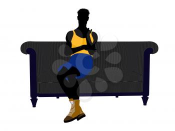 Royalty Free Clipart Image of a Basketball Player Sitting on a Couch