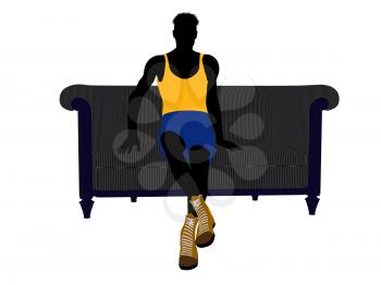 Royalty Free Clipart Image of a Basketball Player Sitting on a Couch