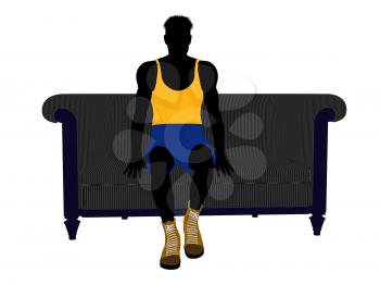 Royalty Free Clipart Image of a Basketball Player Sitting on a Couch