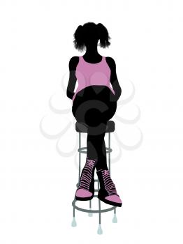 Royalty Free Clipart Image of a Girl on a Stool