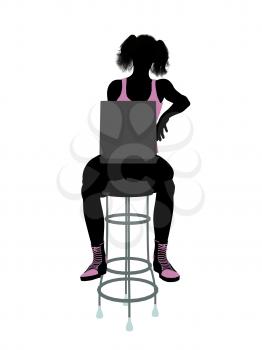 Royalty Free Clipart Image of a Girl on a Stool With a Computer