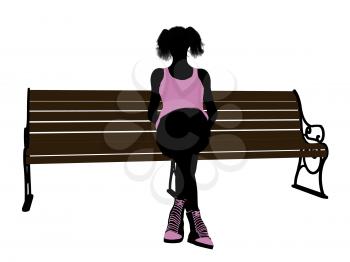 Royalty Free Clipart Image of a Girl on a Park Bench