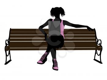 Royalty Free Clipart Image of a Girl on a Park Bench