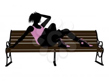 Royalty Free Clipart Image of a Girl on a Park Bench