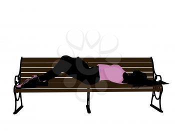 Royalty Free Clipart Image of a Girl on a Park Bench