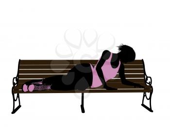 Royalty Free Clipart Image of a Girl on a Park Bench