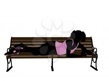 Royalty Free Clipart Image of a Girl on a Park Bench