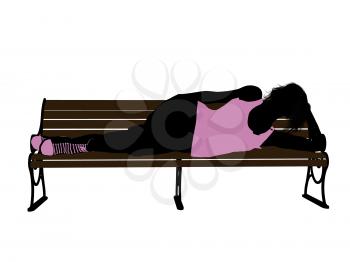 Royalty Free Clipart Image of a Girl on a Park Bench