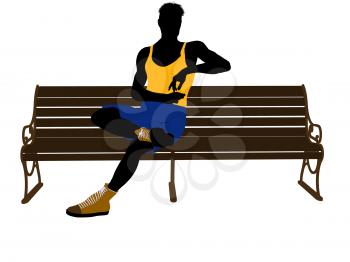 Royalty Free Clipart Image of a Man on a Park Bench