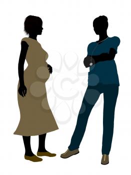 Royalty Free Clipart Image of a Female Doctor With an Expectant Mother