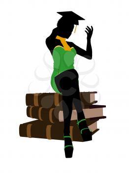 Royalty Free Clipart Image of a Woman Sitting on Books