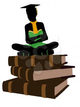 Royalty Free Clipart Image of a Woman Sitting on Books