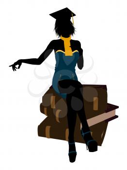 Royalty Free Clipart Image of a Woman Sitting on Books